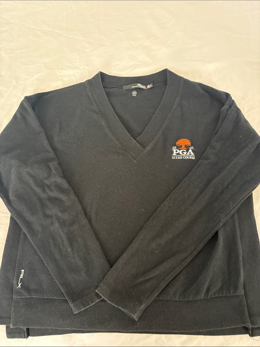 Ralph Lauren Black V-Neck PGA Ocean Course Sweater with Orange Logo